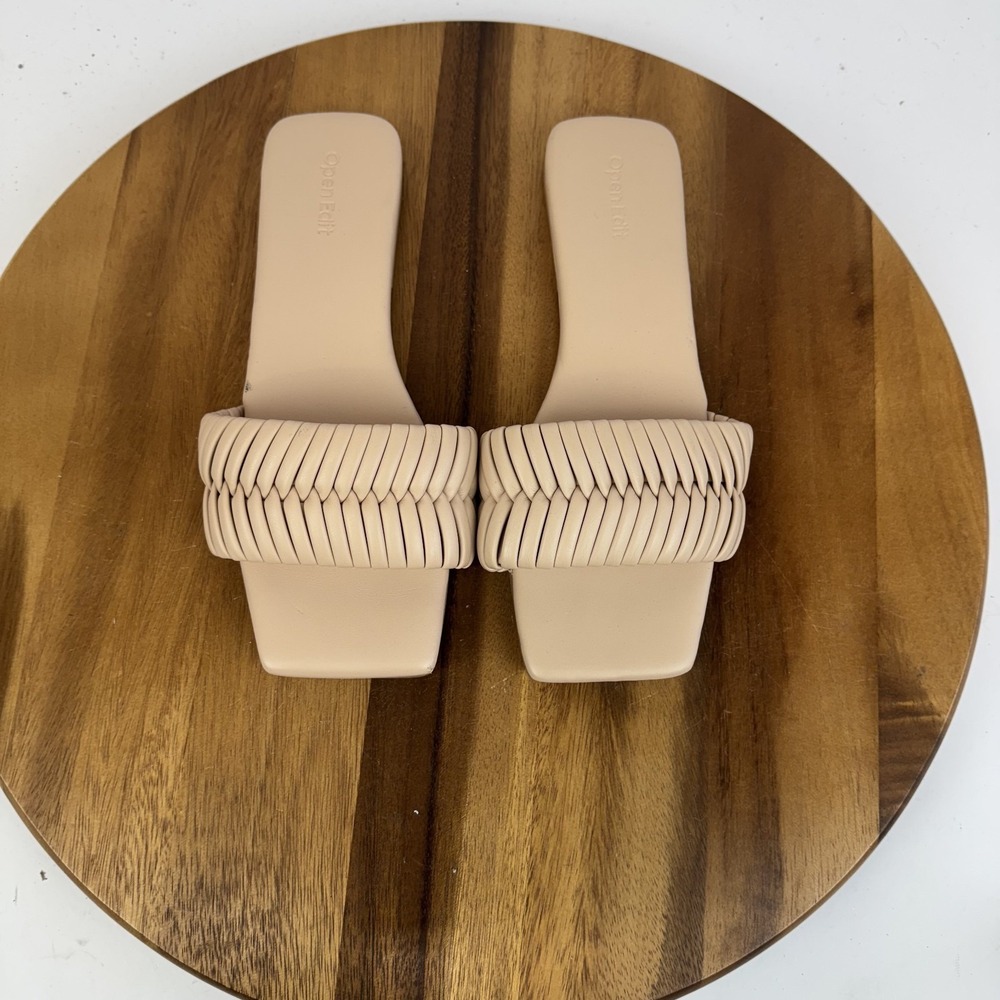 New NWOB Womens Open Edit Linx Slide Nude Faux Leather Flat Sandals Size 8.5 M
